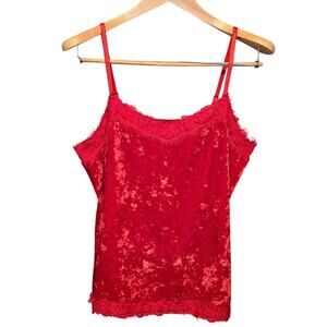 No Boundaries Cami Womens Size XL Crushed Red Velvet Lace Trim Romantic Goth Y2K